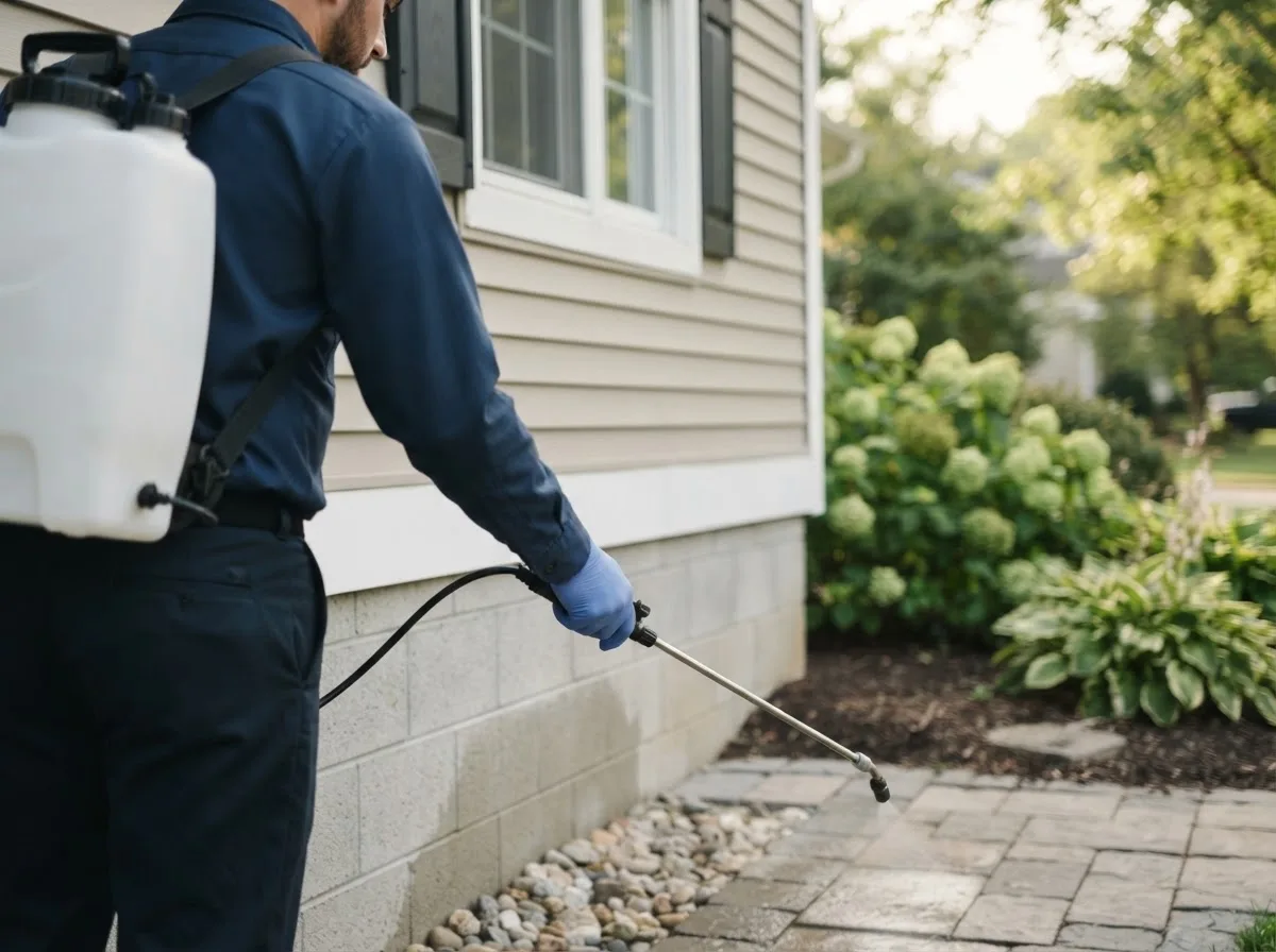 Pest control technician inspecting a home in Long Island, ME